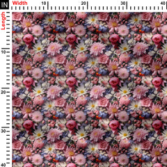 Pink Purple and White Flowers Print Fabric