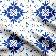 Blue city floral Print Fabric