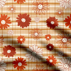 Whimsical Retro Flowers Print Fabric