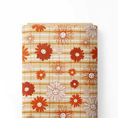 Whimsical Retro Flowers Print Fabric