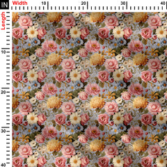 Soft pastel flowers Print Fabric