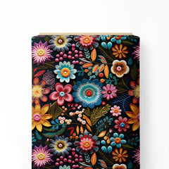 embroidered style flowers Print Fabric