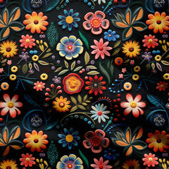 Folk embroidered flowers Print Fabric