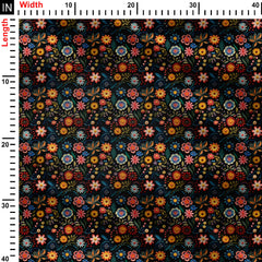 Folk embroidered flowers Print Fabric