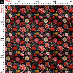 Red wildflowers Print Fabric