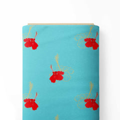 Hibiscus Sea Green Print Fabric