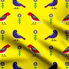 Bird with Flower Yellow Print Fabric