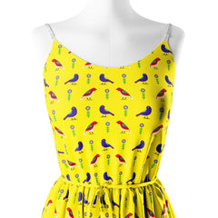 Bird with Flower Yellow Print Fabric