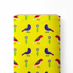 Bird with Flower Yellow Print Fabric