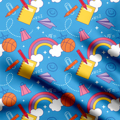 Back To School Kids Design Print Fabric