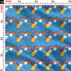 Back To School Kids Design Print Fabric