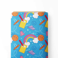 Back To School Kids Design Print Fabric