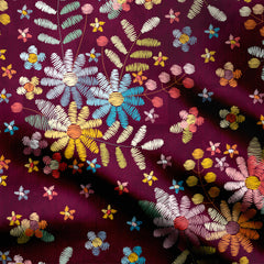 katha style multicolor flowers Print Fabric