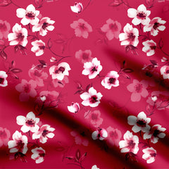 beautifull rani ground and white floral Cotton Fabric