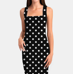 Diagonal White on Black Polka Dots Print Fabric