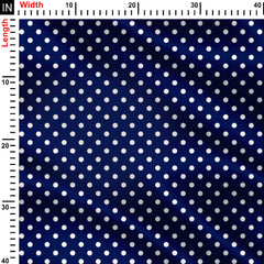 White on Navy Blue Polka Dots Print Fabric