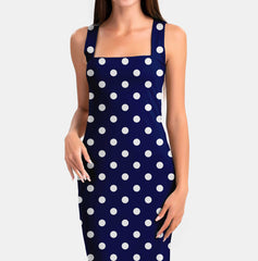 White on Navy Blue Polka Dots Print Fabric