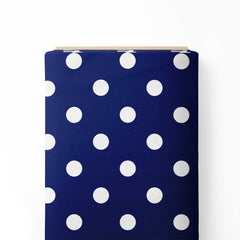 White on Navy Blue Polka Dots Print Fabric