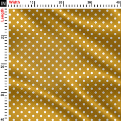 White on Mustard Polka Dots Print Fabric