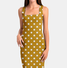 White on Mustard Polka Dots Print Fabric