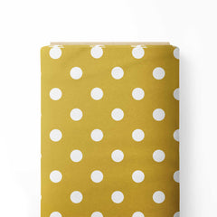 White on Mustard Polka Dots Print Fabric