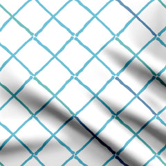 Diagonal Blue Green Checks Print Fabric