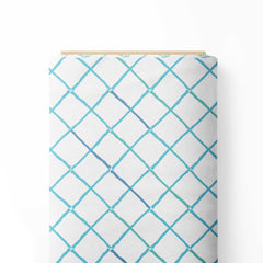 Diagonal Blue Green Checks Print Fabric