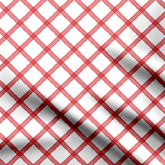 Red White Watercolor Checks Print Fabric