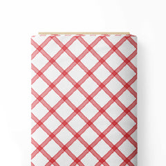 Red White Watercolor Checks Print Fabric