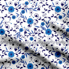 Blue n White pretty floral Print Fabric