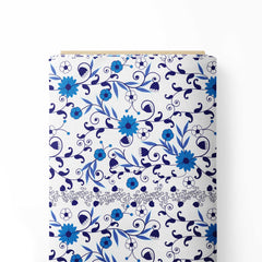 Blue n White pretty floral Print Fabric