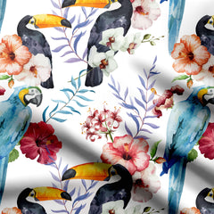 floral with birds allover Cotton Poplin Print Fabric