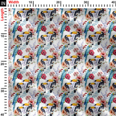 floral with birds allover Print Fabric