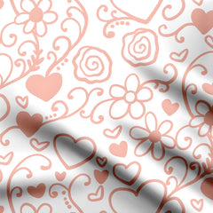 Ornamental Heart & Flower Pattern Print Fabric