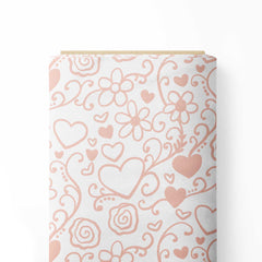 Ornamental Heart & Flower Pattern Print Fabric