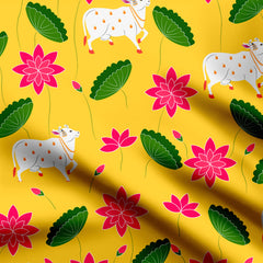 Yellow Pichwai Print Fabric