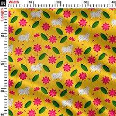 Crepe 1 Meter Yellow Pichwai Print Fabric