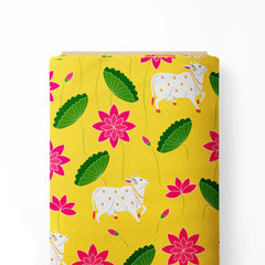 Yellow Pichwai Print Fabric