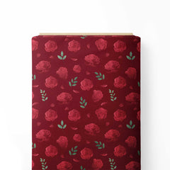 Maroon Roses Print Fabric