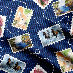 Denim Stamps Print Fabric