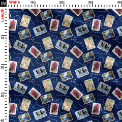 Denim Stamps Print Fabric