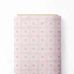 Preppy Pastel Pink Floral Check Lines Print Fabric