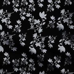 Silver brocade on black Print Fabric