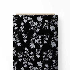 Silver brocade on black Print Fabric