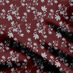 Silver brocade on maroon Print Fabric