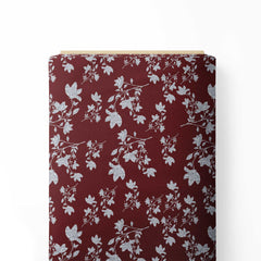 Silver brocade on maroon Print Fabric