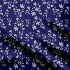 Silver brocade on blue Print Fabric