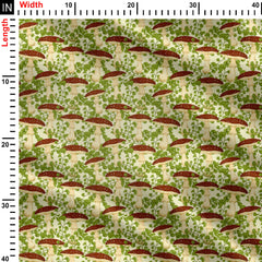 Red Amanita Mushrooms and Ferns Beige Print Fabric