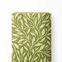 Flow of Leaves Beige of Green Print Fabric