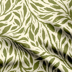 Flow of Leaves Green on Beige Print Fabric